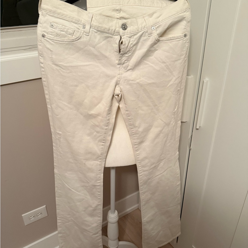 7 For All Mankind Women's Off-White Straight Leg Jeans